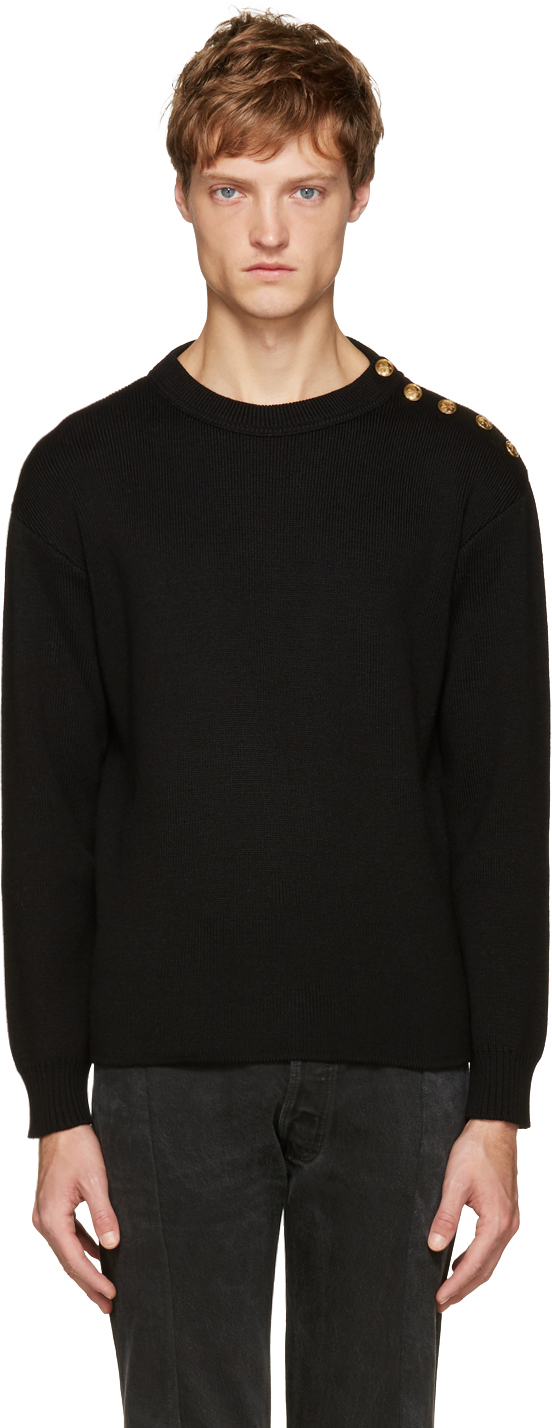 Saint-Laurent-Men-Black-Buttoned-Sweater